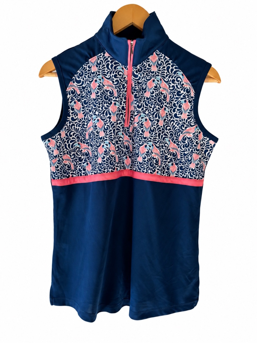 Bermuda Sands Sleeveless 1/4 Zip Tennis Golf Top Toucan Sz L